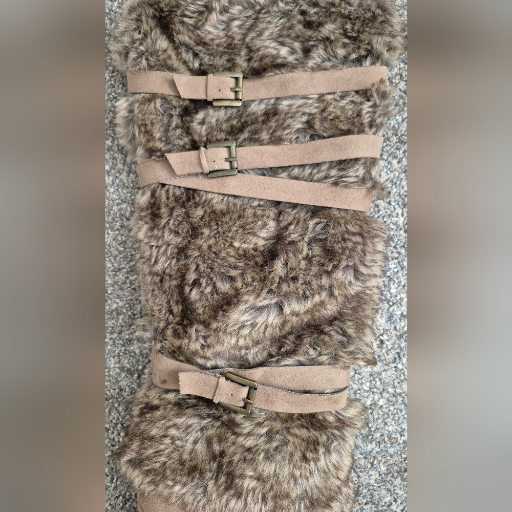 JustFab Tan Faux Fur Heeled Boots - Picture 6 of 7